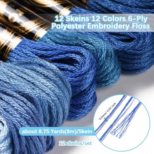 12 Skeins 105 Yards Blue Embroidery Thread for Jewelry Making - color: Blue