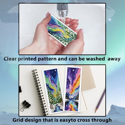 ACRNIGHEET 6PCS Cross Stitch Bookmark Kits for Beginners Colorful Aurora - style: Landscape Patterns 6