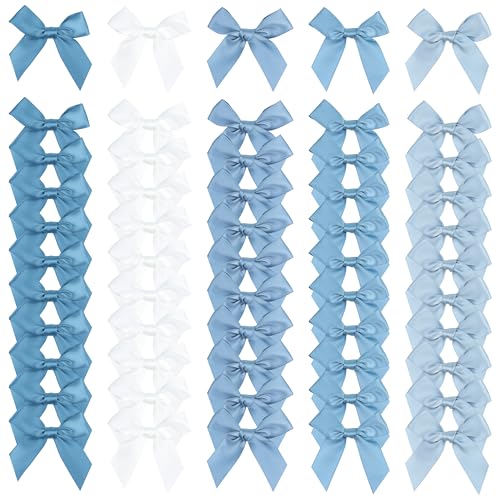Pre-Tied Dusty Blue Satin Ribbon Bows for Crafts 3 Inch, 5 Colors - color: Dusty Blue 5 Colors