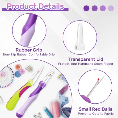2PCS Seam Rippers,Sewing Stitch Ripper,Thread Cutter Picker Tool,Remover Stitch Tool,Sewing Accessories and Tools for Hand Sewing Knitting Cross-Stitch Embroidery Thread Removal (Green + Purple)