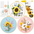 Ponpon 3 Sets Embroidery Kit for Beginners, Embroidery Kit for Adults with Follow Instruction, Cross Stitch Kits with Wooden Embroidery Hoops (Stlye A) - style: Stlye A