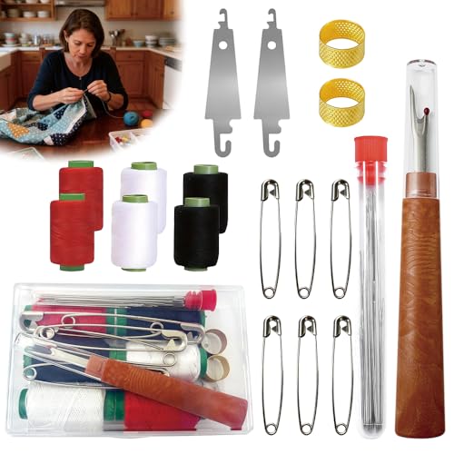 Big Eye Steel Sewing Needles Kit - Hand Sewing Kit with 5 Sizes of Big Eye Steel Needles, Needle Threaders, Sewing Ripper, and Sewing Thread. Travel and Wedding Emergency Sewing Kit with Storage Case - style: 43pcs