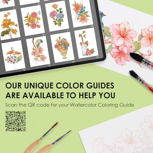 Grabie Watercolor Coloring Book, 15 A5 Cotton Sheets, Flower Themed - color: Floral