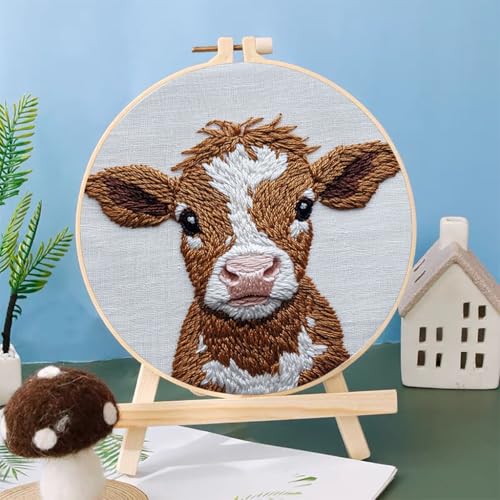 Punch Needle Kits Cute Jersey Cow 20x20cm-5