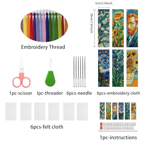 DYAIANGMU 6 Pcs Cross Stitch Bookmark Kit for Adults Beginner 2.3x7.8 inch - color: SQY007