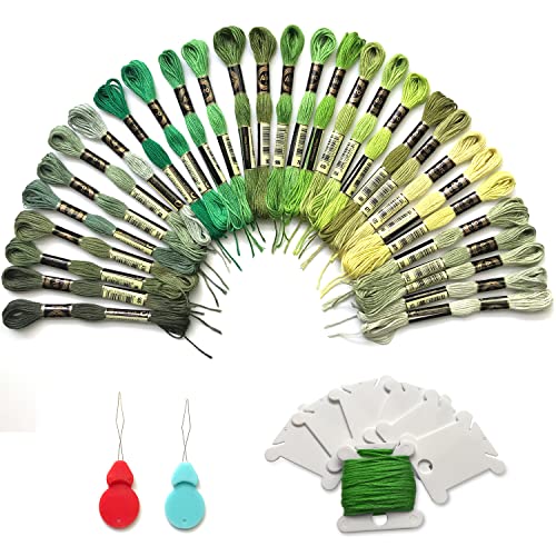 levylisa Embroidery Floss 30 Skeins Cross Stitch Threads Friendship Bracelets Floss with 10 Pcs Floss Bobbins and 2 Pcs Needle Threader (Green) - color: Green