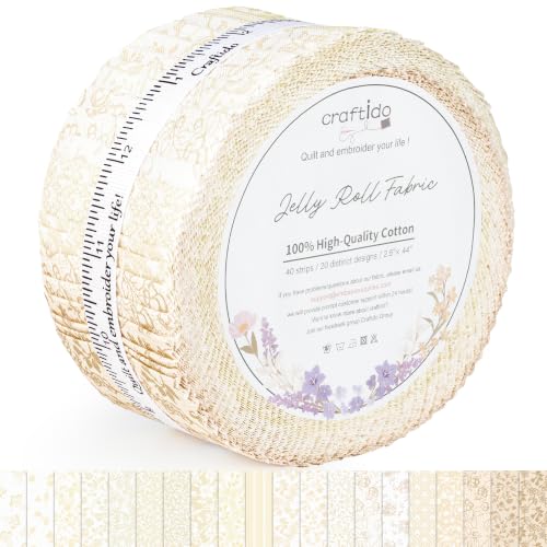 Craftido-20 Options-100% Cotton Jelly Roll Fabric Precut Strips for Quilting, Crafting, and Sewing, 40 Strips 2.5" x 44" Assorted Bundles for Rugs, Quilts, DIY Crafts and Home Decor-Tonal Neutral - color: Tonal Neutral