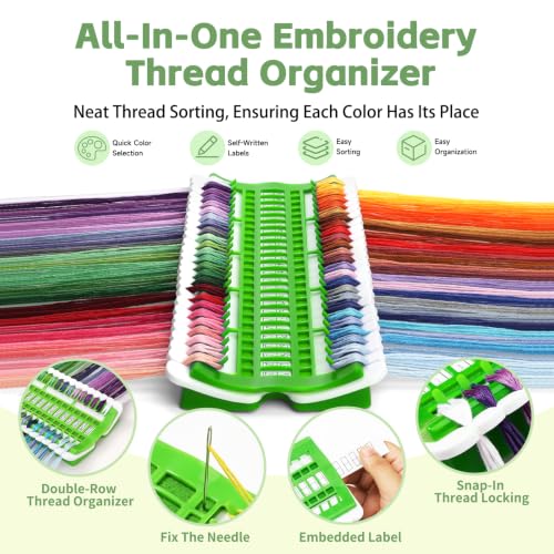 LOKUNN 50 Position Embroidery Floss Organizer, Thread Shelf with 15P Card - color: Green