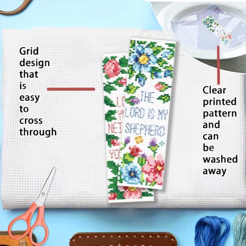 FREEBLOSS 6 Set Cross Stitch Bookmark Kits Flowers Pattern with Inspirational Words Stamped Cross Stitch Kit 11CT Embroidery Kit with Instructions for Beginners 20x6cm/8x2.4inch