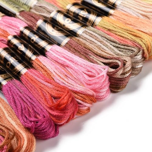 18 Skeins 18 Colors 6-Ply Polyester Embroidery Floss Cross Stitch Threads Segment Gradient Color for Jewelry Making Bracelet Stitching Craft Supply 0.5mm,Blue Pink - color: 18 Skeins,blue Pink