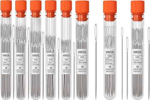 50 Large Eye Sturdy Sewing Needles and 35 Big and Thinner Eye Sharp Sewing Needles - Total 85 Needles for Sewing, Crafting, and DIY