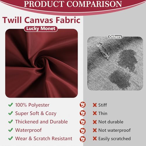 Thick Twill Fabric by The Yard, 58" W 0.75mm Polyester Twill Woven Lining Fabric Soft Excellent Luster Upholstery Fabric for Bags, Cushion, Chair, DIY Projects, 1 Yard Wine Red - color: Wine Red, size: Pre Cut - 1 Yard