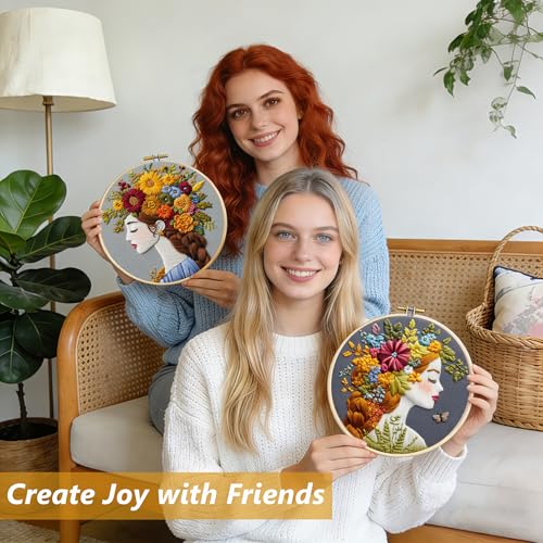 3 Packs Embroidery Kit for Adults, Embroidery for Beginners (Girl-1) - color: Girl-1