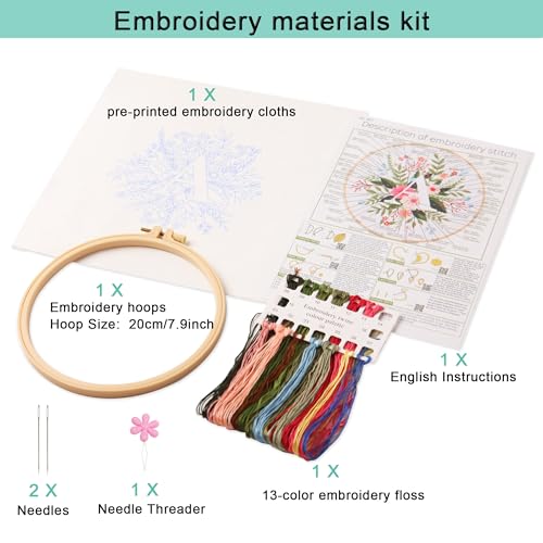 Harimau Letter A Pattern Embroidery Kit for Adult Beginners, Complete Starter Pack with 1 Hoop, Needles, Instruction Guide & Embroidery Stitch Video Tutorials - color: White A