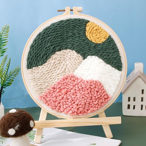 Woohome Punch Needle Kit Included Plastic Hoops, Punch Needle Cloth, Color Yarn and Punch Needle Tools for Adults, Beginners (Mountain Scenery) - color: Color 28