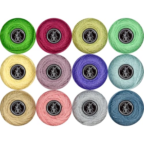 Double Mercerized Egyptian Long Staple Cotton Pearl Thread Ball 10 Grams Rainbow Color 12 Colors per Box for Crochet Hardanger Kniting Hand Sewing,Cool Grey-GreenPalette - color: Cool Grey-Green Palette