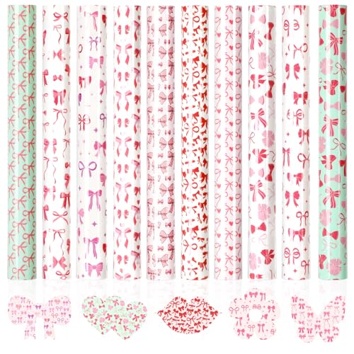 HTVRONT Pink Bow Heat Transfer Vinyl - 11 Pack Patterned HTV for T-Shirts - color: Pink Bow HTV
