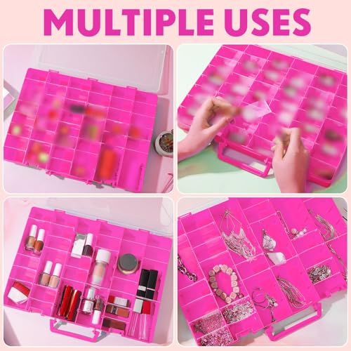Juexica 2 Pcs 48 Grid Plastic Bead Storage Organizer Box, Pink - color: Pink