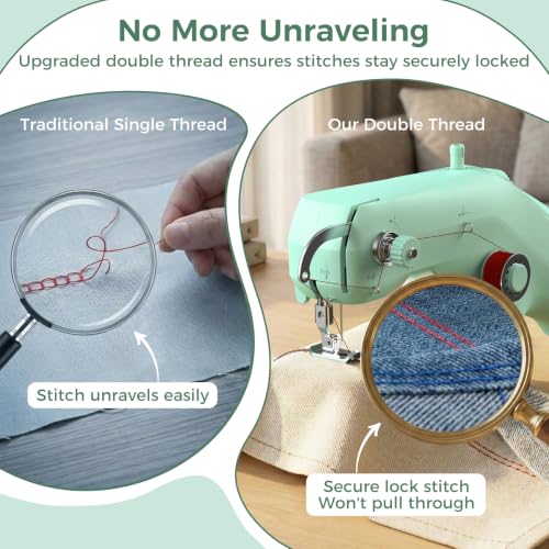 Double Thread Handheld Sewing Machine with Lockstitch, Dual Power