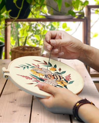 TINDTOP 2 Pack Embroidery Kit for Adult, Embroidery DIY Starter Kit, with Stamped Patterns, Hoop, Tools, Colorful Threads with Needles, Instructions (Bee) - color: Bee
