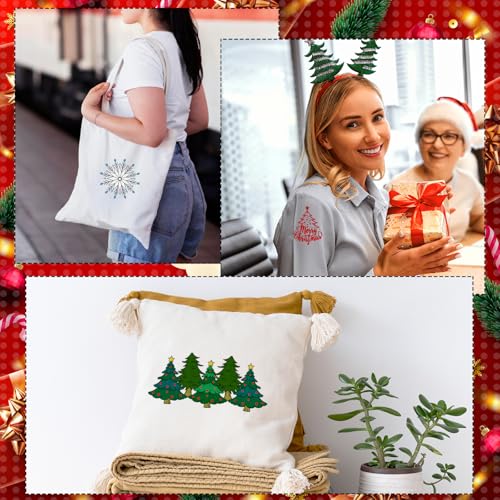 Water Soluble Embroidery Patterns Stabilizers - Rngmsi 4 Sheets Christmas Stick and Stitch Embroidery Paper Wash Away 39 Pcs Xmas Tree Snowflake Embroidery Transfer Paper Stabilizers for Hand Sewing - color: Christmas