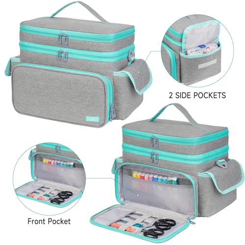 LEFOR·Z Large Sewing Supplies Organizer Bag(13 x 8 x 9 in),Sewing Basket - color: Grey/Green