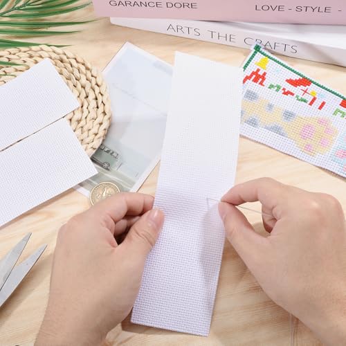 GLOBLELAND 22 Pcs Blank Cross Stitch Bookmark 14CT 7.87"x2.36" Cotton Cross Embroidery Bookmarks Aida Fabric Cross Stitch Simple Cross Stitch Fabric for Crafts DIY Crafts Sewing Projects Readers
