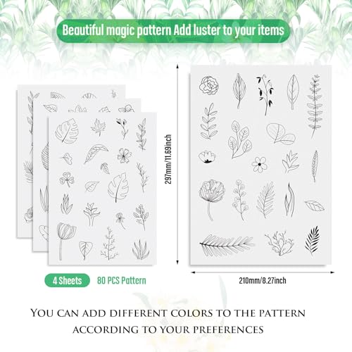 Magibeads 80 Patterns Leaf Plant Flower Water-Soluble Embroidery Patterns Stick and Stitch Spring Summer Floral Tear Away Embroidery Paper Wash Away for Hand Sewing Beginners Starts Adult - color: Leaf