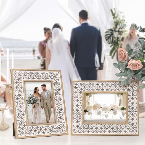 Boho 5x7 Picture Frame Moroccan Photo Frame Set of 2 - color: Boho Cross White, size: 5x7