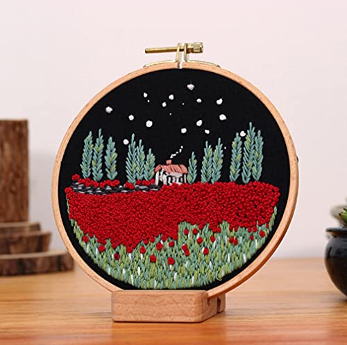 SUQUUB 3 Sets Embroidery Starter Kit with Pattern and Instructions,Cross Stitch Beginner Kits with Frame,3 Plastic Embroidery Hoops,3 Embroidery Clothes and Color Threads (3X Landscape Pattern) - color: 3X landscape pattern