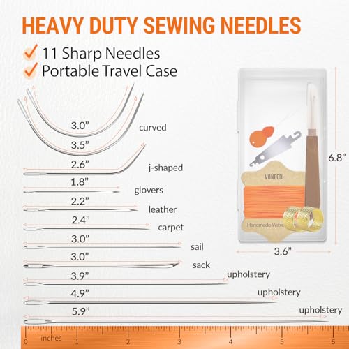 Upholstery Repair Kit: Waxed Sewing Thread (Orange Color) & Heavy Duty Needles (11 PCS) for Leather, Canvas & Quilting Thread - color: Orange