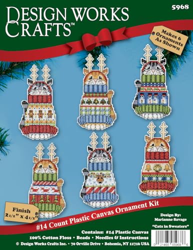 Design Works Crafts Cats in Sweaters Counted Cross Stitch Ornament Kit - Set/6