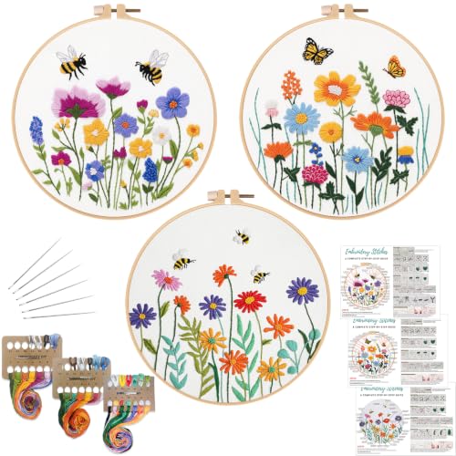 Louise Maelys 3 Pack Floral Embroidery Kit for Beginners, Garden DIY - color: Floral Nature