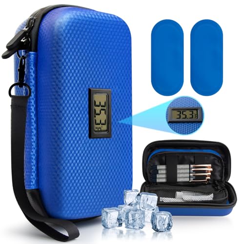 Insulin Cooler Travel Case with Temperature Display - Diabetic Travel Case Refrigerated Medicine Cooler Storage Bag with 2 TSA Approved Ice Pack for Daily and Trip (Blue) - color: Blue - Bag