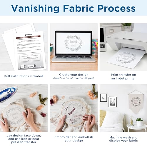PrintWorks Water Soluble Embroidery Paper 8.5" x 11" - 12 Sheets - Made in the USA - Dissolvable Inkjet Printable Embroidery Transfer Paper - Stitch Patterns by Hand or with a Machine (00524) - size: 12 Sheets