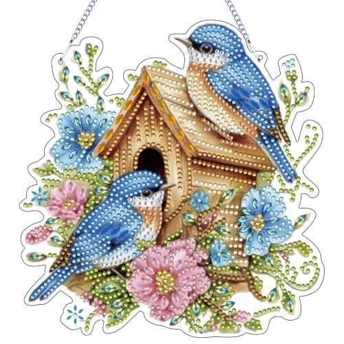 STGLCR Birdhouse DIY Hanging Diamond Art Kits for Adults Flower, Bird Diamond Painting Kits, Special Shaped Rhinestone, Acrylic 5D Gem Art Craft Window Pendants Home Garden Wall Hanging Ornament Kits - color: Birdhouse
