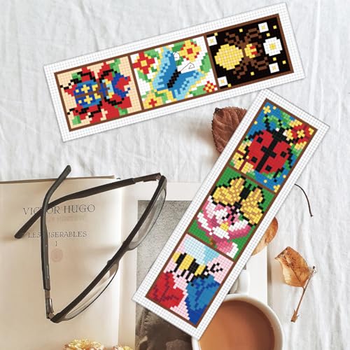 BEUNITONE 6 Pcs Insects Cross Stitch Bookmark Kits for Beginners Bookmark with Butterflies Dragonflies Pattern Counted Cross Stitch DIY Stamped Embroidery with Instructions for Book Lover 8''x2.4'' - style: Triple Grid Mixed