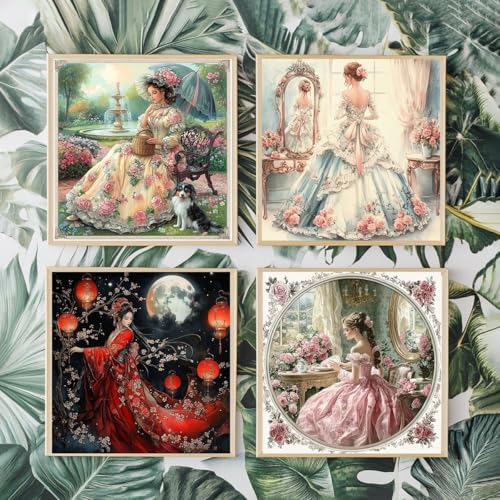 JOZYSH Cross Stitch Stamped Kits for Adults 4 Pack Elegant Ladie Pattern 11CT Printed Cross Stitch Kits for Beginner Prestamped Easy Needlepoint Kits Crafts for Decor 16x16 inch