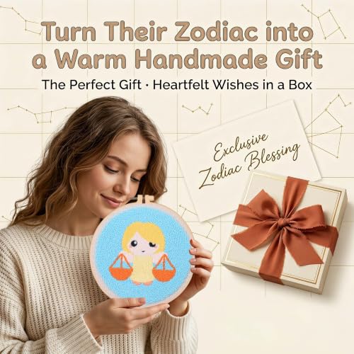 Harimau Punch Needle Kit Twelve Zodiac Signs Pattern,1Pc Embroidery Hoop, Essential Punch Needle Supplies,Ideal Punch Art for Beginners,DIY Adults Embroidery, Video Teaching - color: 65281
