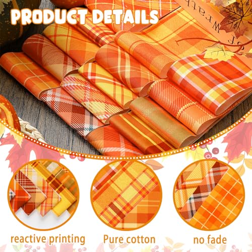 Hosuly 40 Pcs Fall Fabric Orange Yellow Plaid Jelly Quilting Strips Roll - color: Orange Plaid