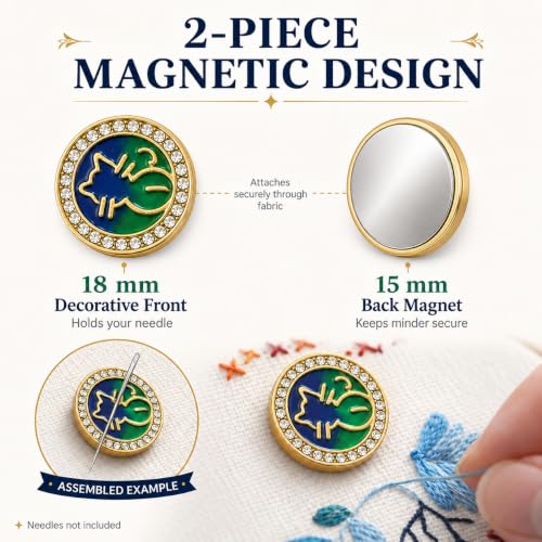 2Pack Magnetic Needle Minder for Embroidery, Cute Enamel Cat