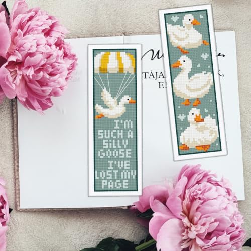 INFUNLY 6PCS Duck Cross Stitch Bookmark Kit for Beginners 2.99''×8.54'' Duckling Stamped Embroidery Bookmark Kits with Words Animals Needlepoint Bookmark Kit with Instruction for Book Lovers Readers - style: Duck