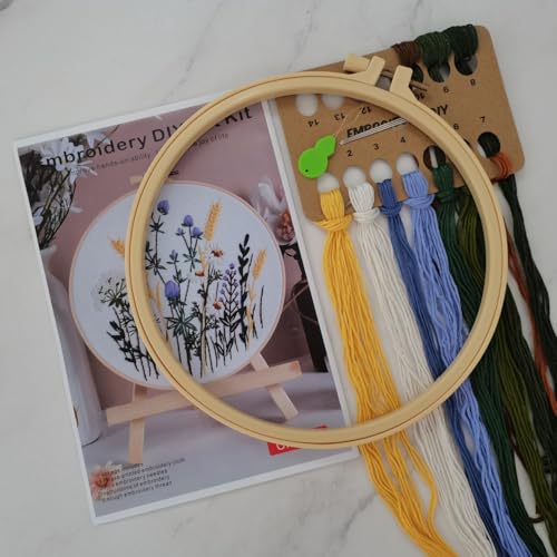 Esffaci Embroidery Starter Kit for Adult Beginner with Flowers Pattern Hand Embroidery Set with Cloth Hoop Needle Threader Floss and Instruction - color: Flower