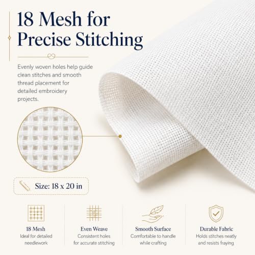 Needlepoint Canvas 18 Mesh, Cotton & Linen Blend, White, 18" x 20" - size: 18-Mesh