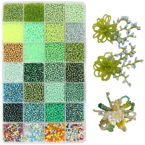11200pcs Glass Seed Beads for DIY Crafting Bracelet Necklace Embroidery Jewelry Making Supplies (3mm, 400pcs/Color, 28 Colors, Green Scheme) - color: Green