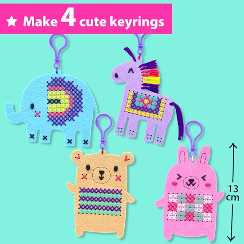 KRAFUN Animal Cross Stitch Keyring Kit for Kids Ages 7-13 - color: Animal