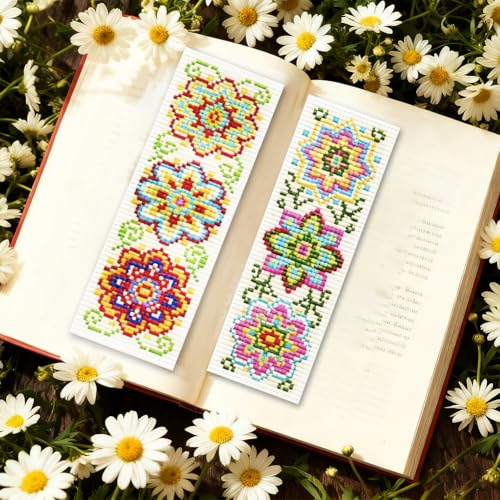 ORIGACH 6 Set Mandala Flower Cross Stitch Bookmark Kit for Beginner - style: Mandala Flower