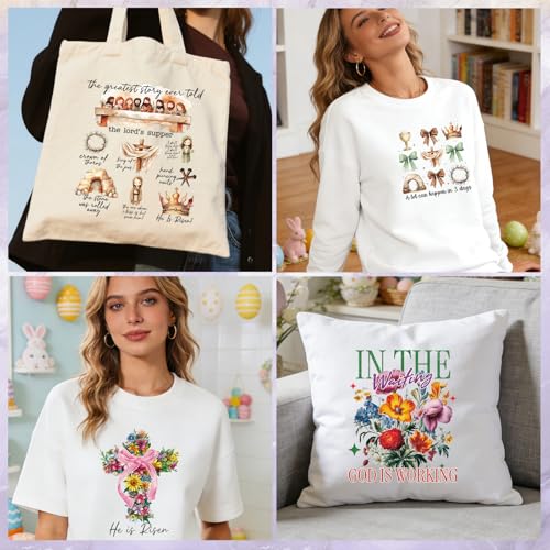 Wxiben Dtf Transfers Ready to Press - 20 Pcs Easter Religious Iron on Transfers for T-Shirts Christian Jesus Heat Transfer Vinyl Sticker Bunny Bible Iron on Patches for Clothes Pillows DIY Crafts - style: Easter Religious