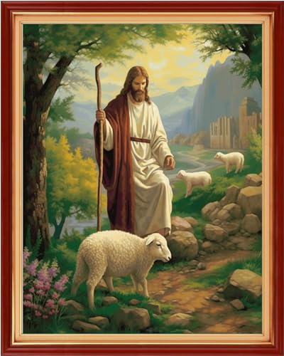 Dimensean Stamped Cross Stitch Kits Full Range of Embroidery Patterns Starter Kits for Beginners Adult DIY Cross Stitches Needlepoint Kits 11CT-Jesus Shepherds the Sheep 16x20 inch - color: Craftpattern11