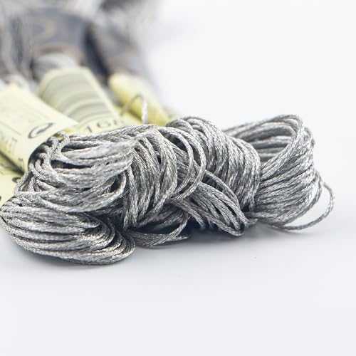 6 Skeins Embroidery Thread, Metallic Silver Embroidery Floss Friendship Bracelet String, Polyester Cross-Stitch Threads Friendship Bracelet String for Hand Embroidery, String Art - color: silvery
